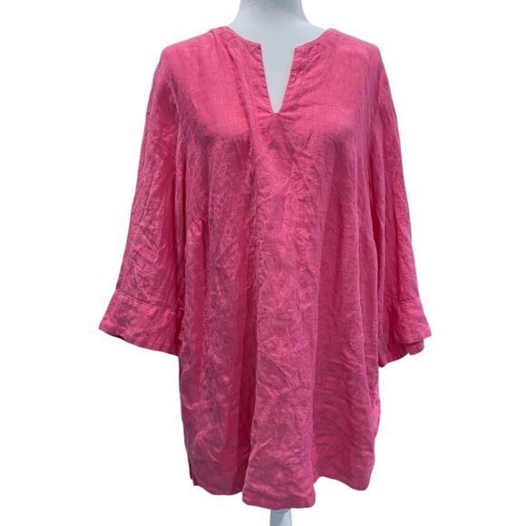 Lands' End Tops - Lands’ End Plus Size 100% Linen Split Neck Tunic, Pink, Size 1X